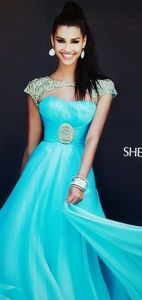 V529 Sherri Hill 11193 aqua sz 6 $695 Prom dress